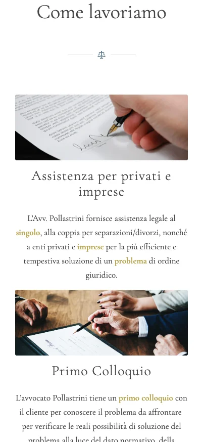 Studio Legale Pollastrini, versione mobile: presentazione del metodo di lavoro