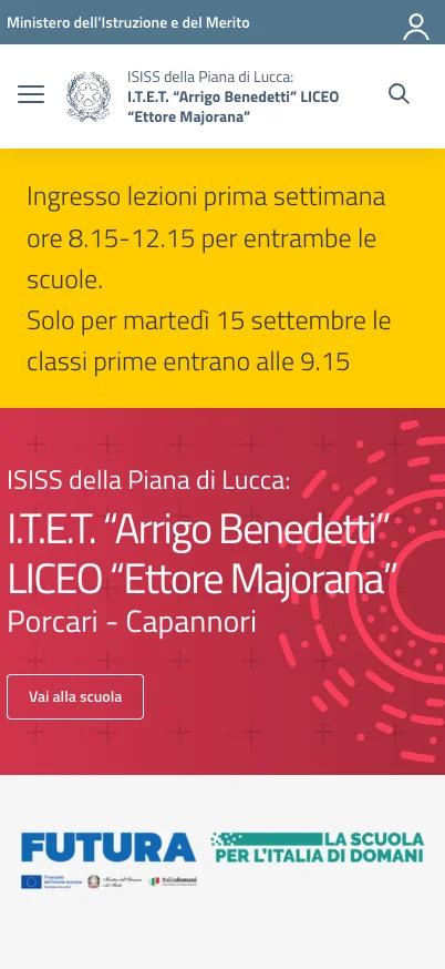 Istituto Benedetti-Majorana, versione mobile: homepage dell’istituto