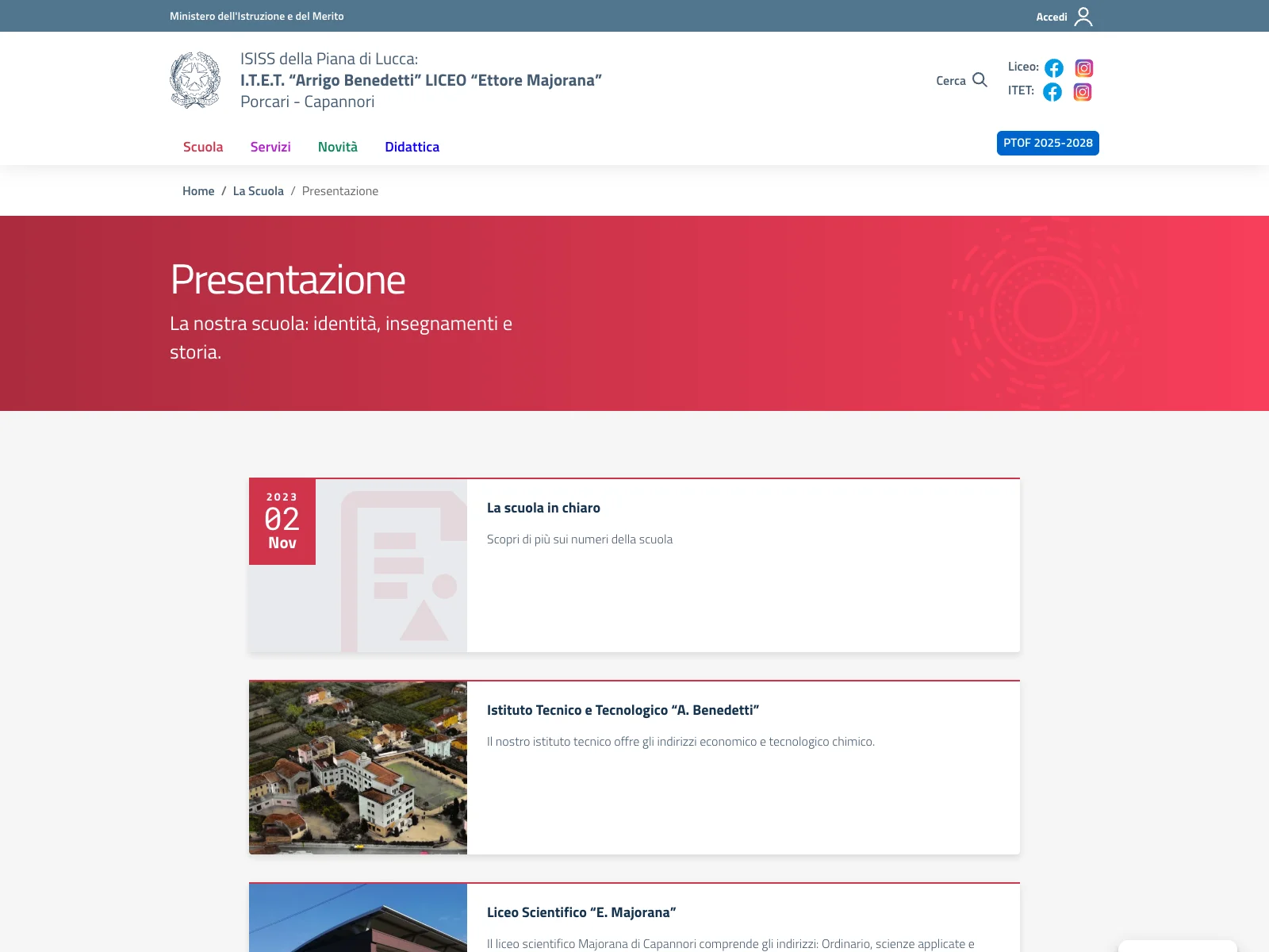 Istituto Benedetti-Majorana, versione desktop: presentazione della scuola