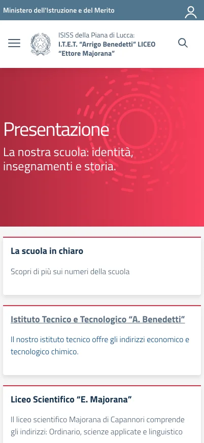Istituto Benedetti-Majorana, versione mobile: presentazione della scuola