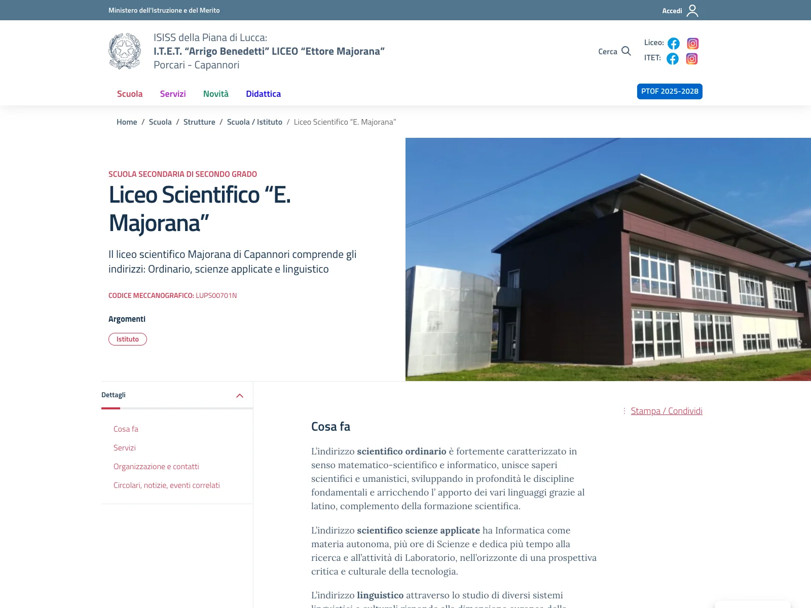 Istituto Benedetti-Majorana, versione desktop: liceo Majorana