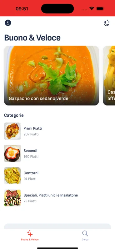 Buono e Veloce, versione mobile: categorie dei piatti