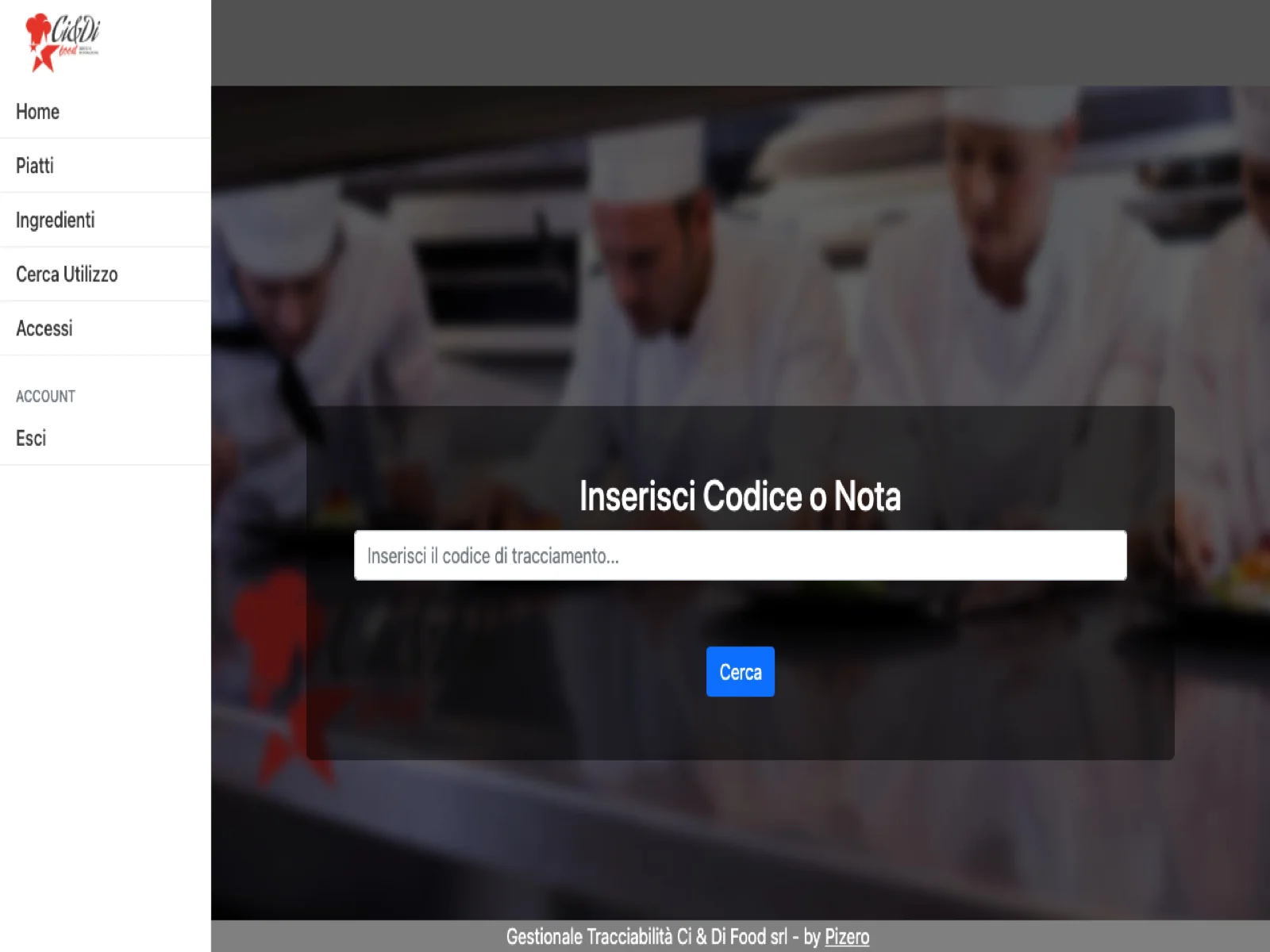 Ci e Di Food, versione desktop: ricerca della tracciabilità