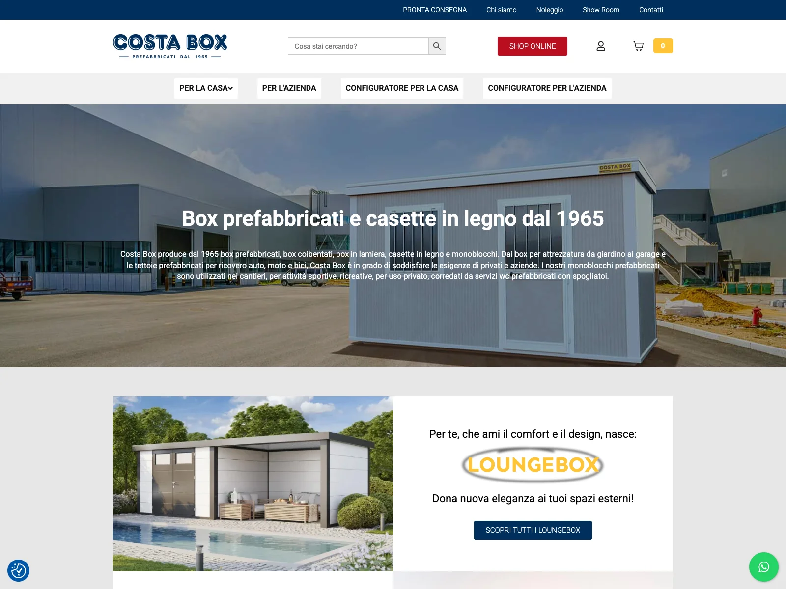 Costabox, versione desktop: homepage