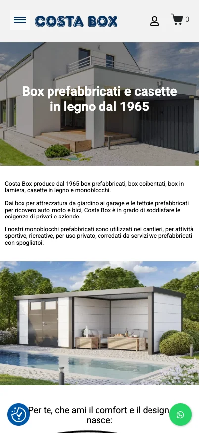 Costabox, versione mobile: homepage