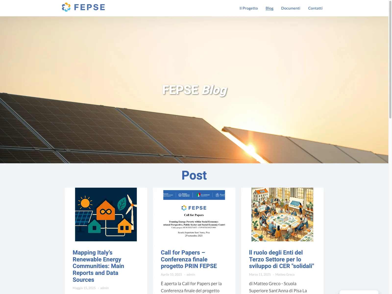 FEPSE Prin, versione desktop: articoli del blog del progetto