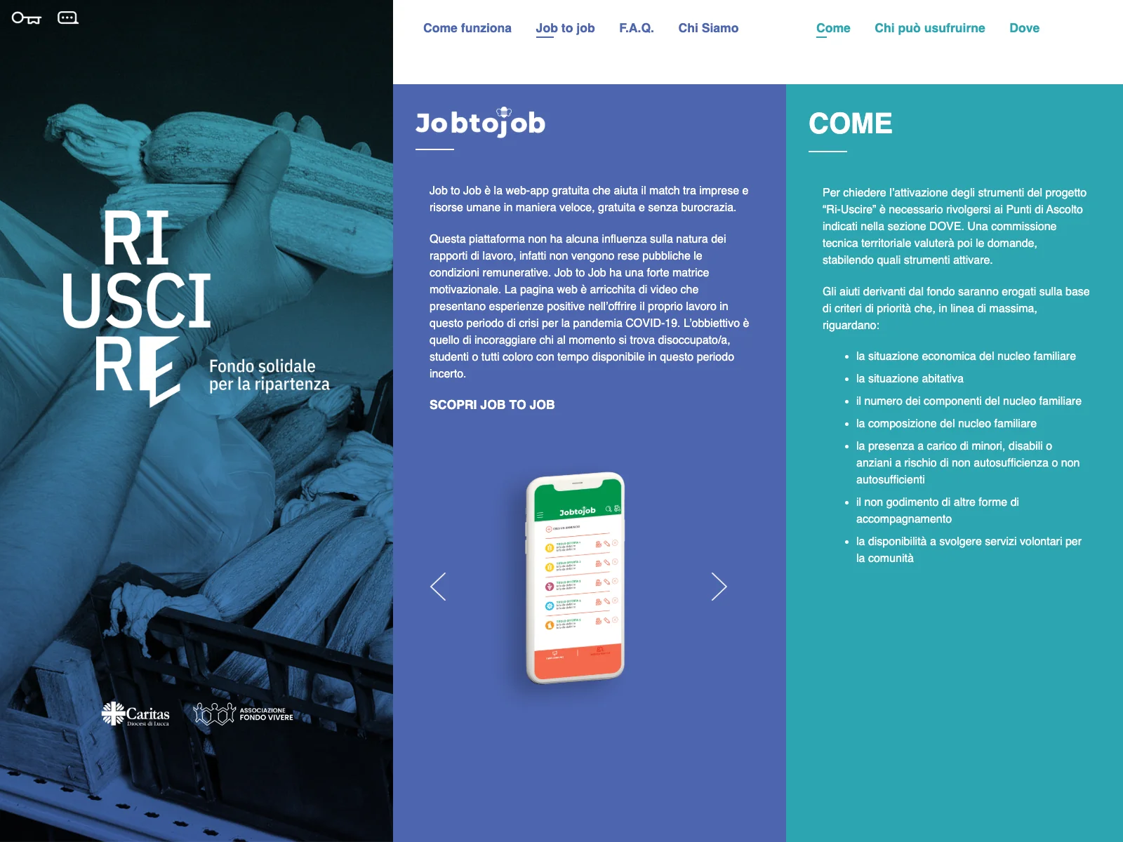 Fondo Ri-Uscire, versione desktop: presentazione di Job to Job
