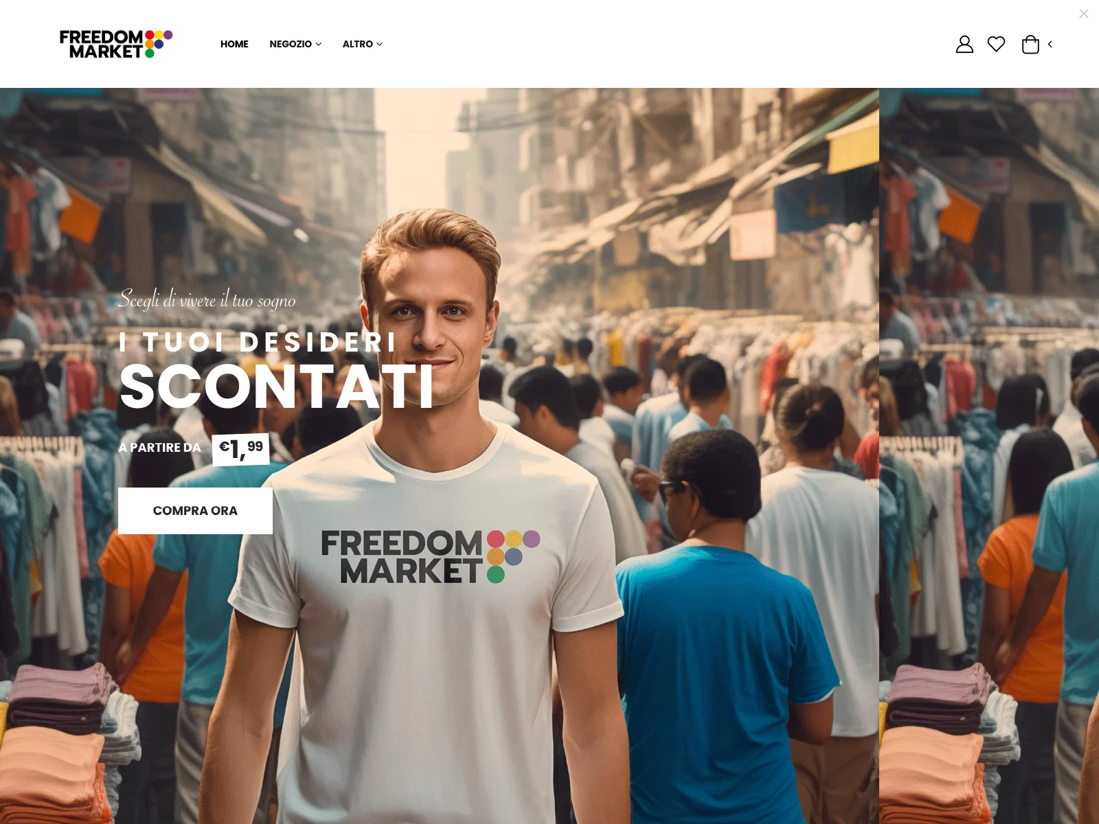 Freedomarket, versione desktop: homepage del negozio fittizio