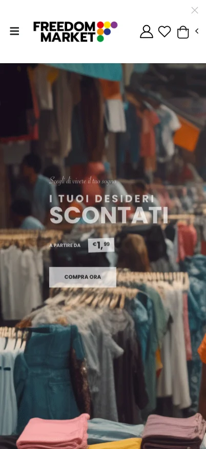 Freedomarket, versione mobile: homepage del negozio fittizio