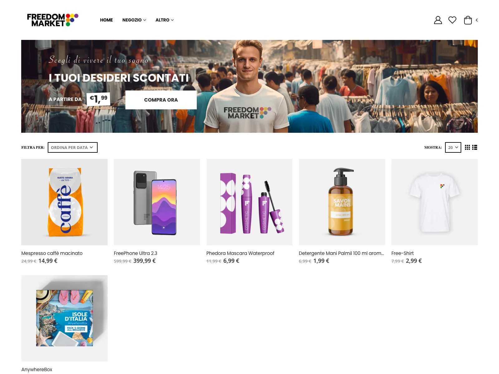 Freedomarket, versione desktop: catalogo