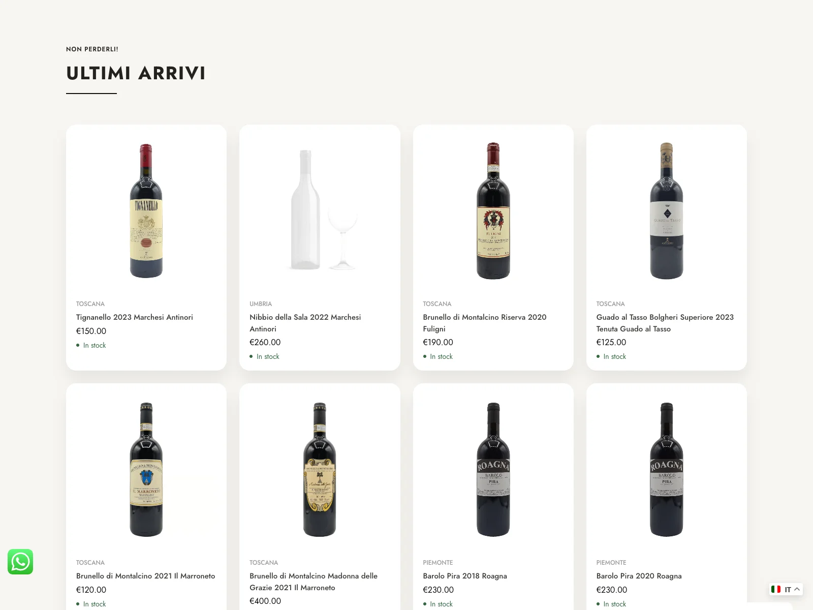 Gino Frutta & Bistrot, versione desktop: nuovi arrivi nel catalogo vini