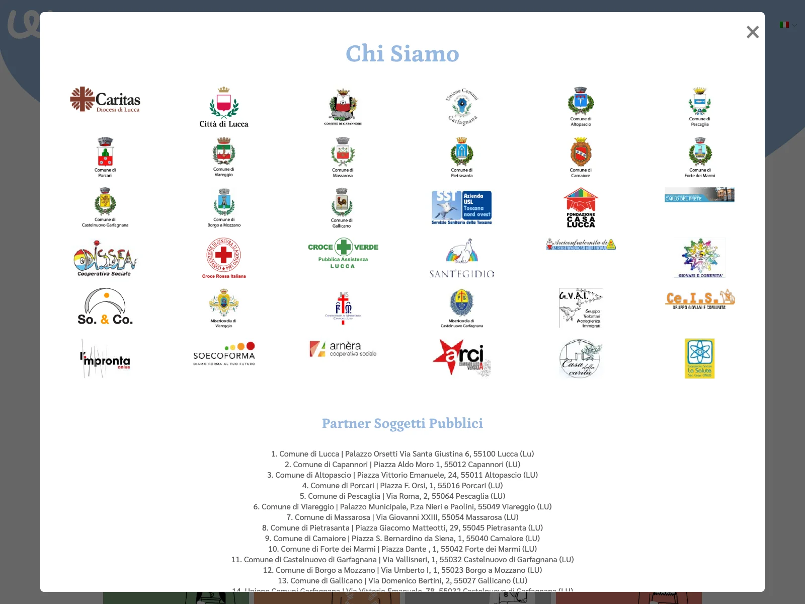 Lucca Welcome, versione desktop: enti e partner della rete di accoglienza
