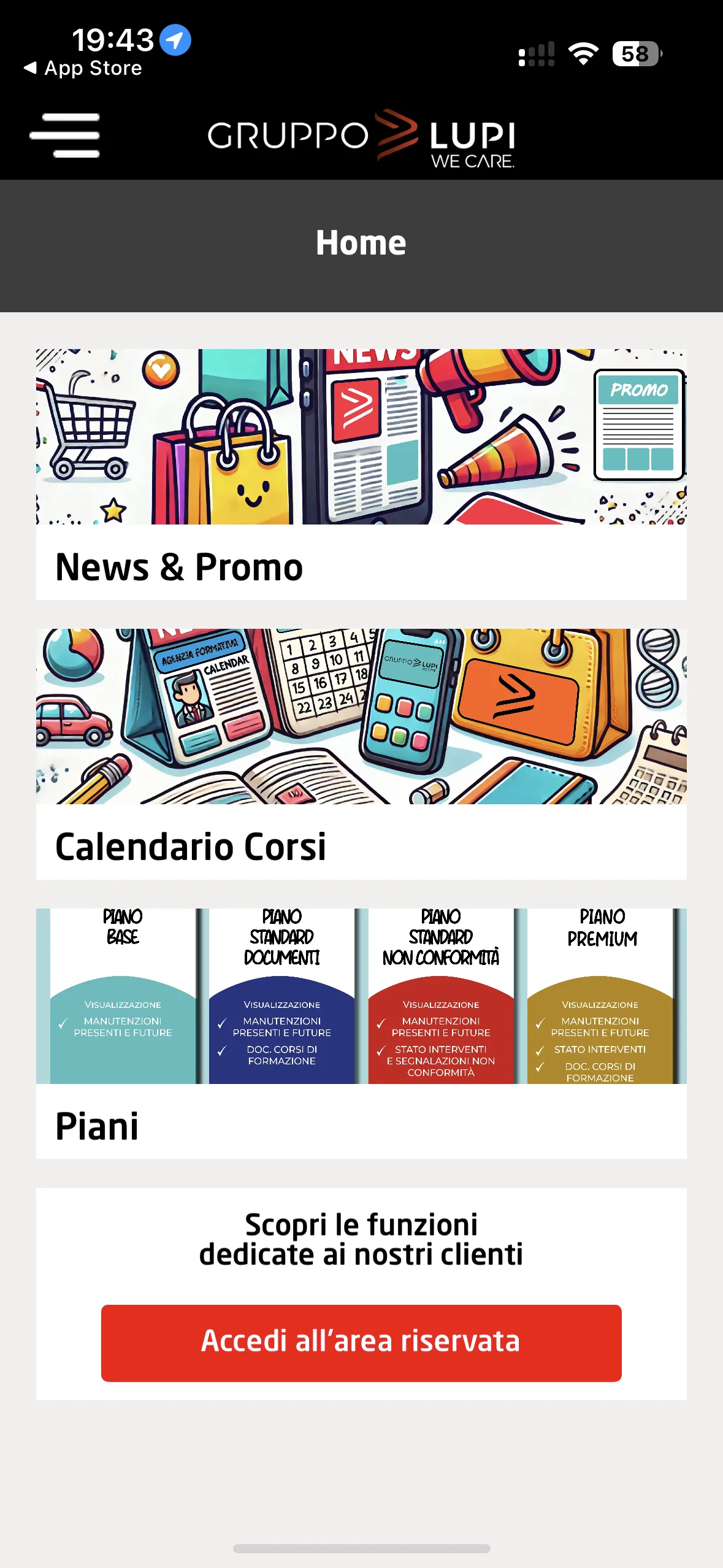 Lupi Fire, versione mobile: home dell’app