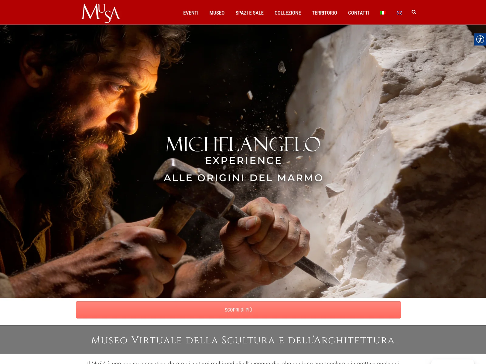 MuSA Pietrasanta, versione desktop: homepage e Michelangelo Experience