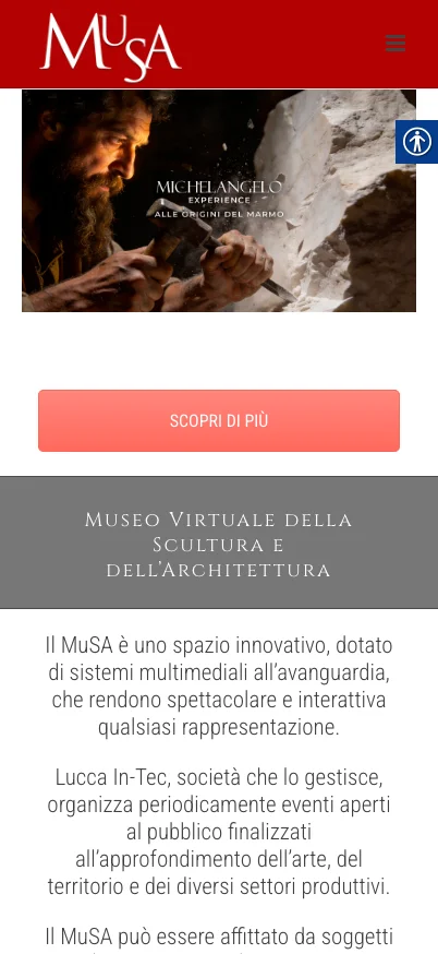 MuSA Pietrasanta, versione mobile: homepage e Michelangelo Experience