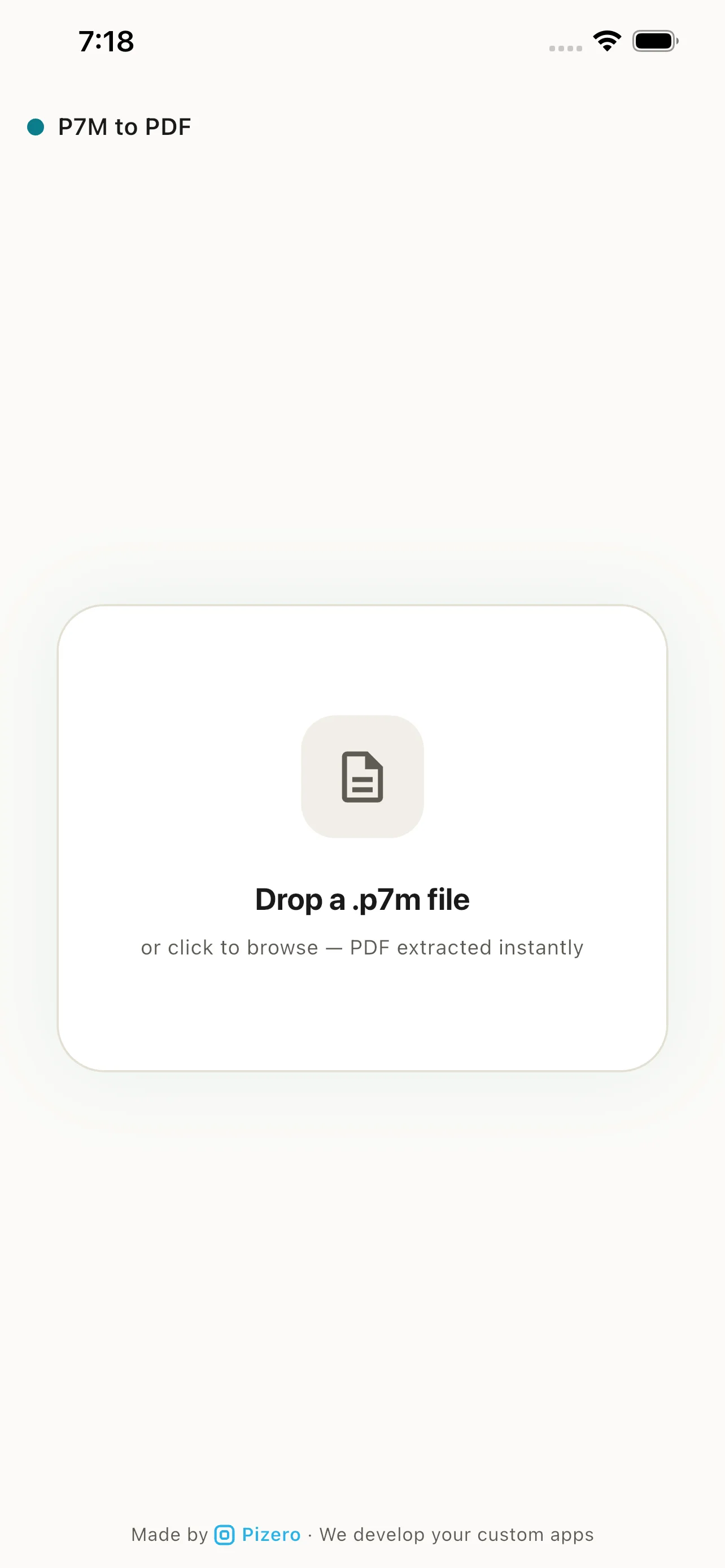 P7M to PDF, versione mobile: home