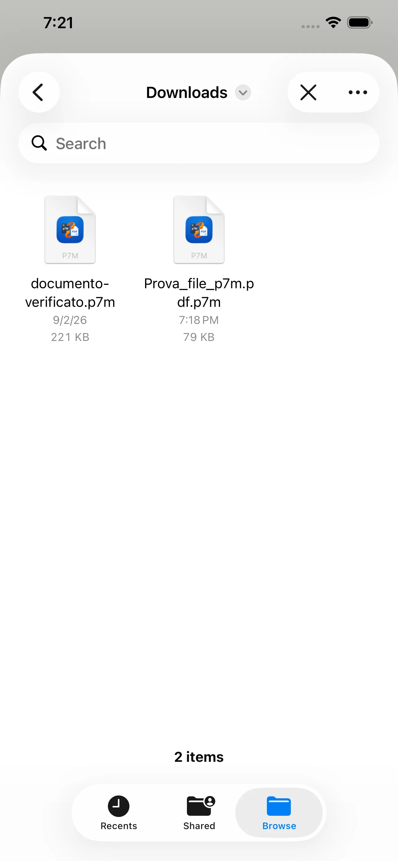 P7M to PDF, versione mobile: selezione del file P7M