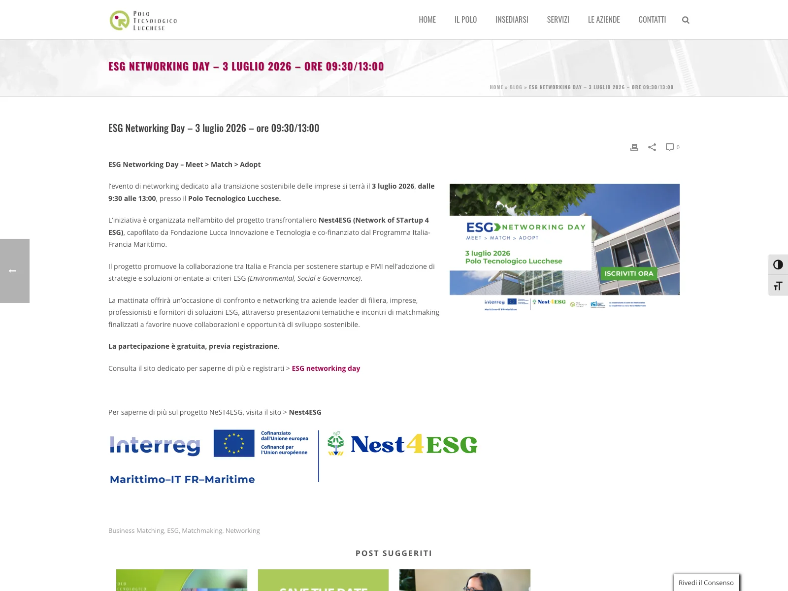 Polo Tecnologico Lucchese, versione desktop: notizia sull’ESG Networking Day