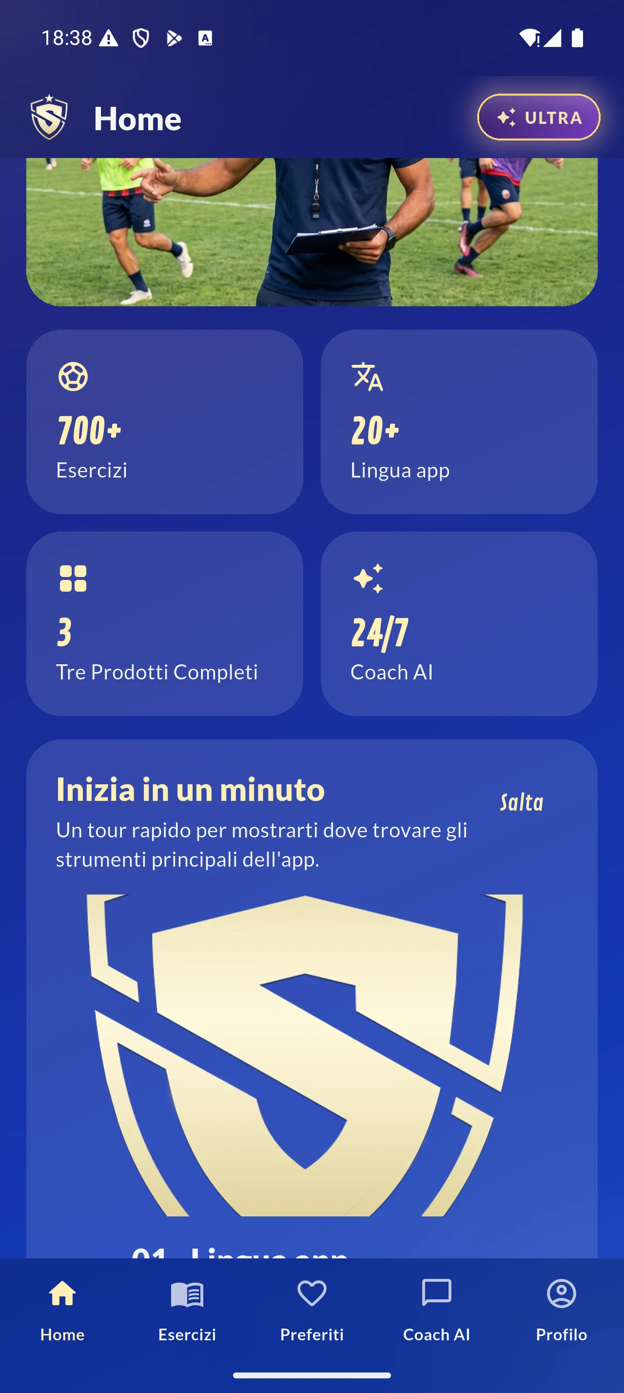 Smart Soccer Revolution, versione mobile: home e indicatori