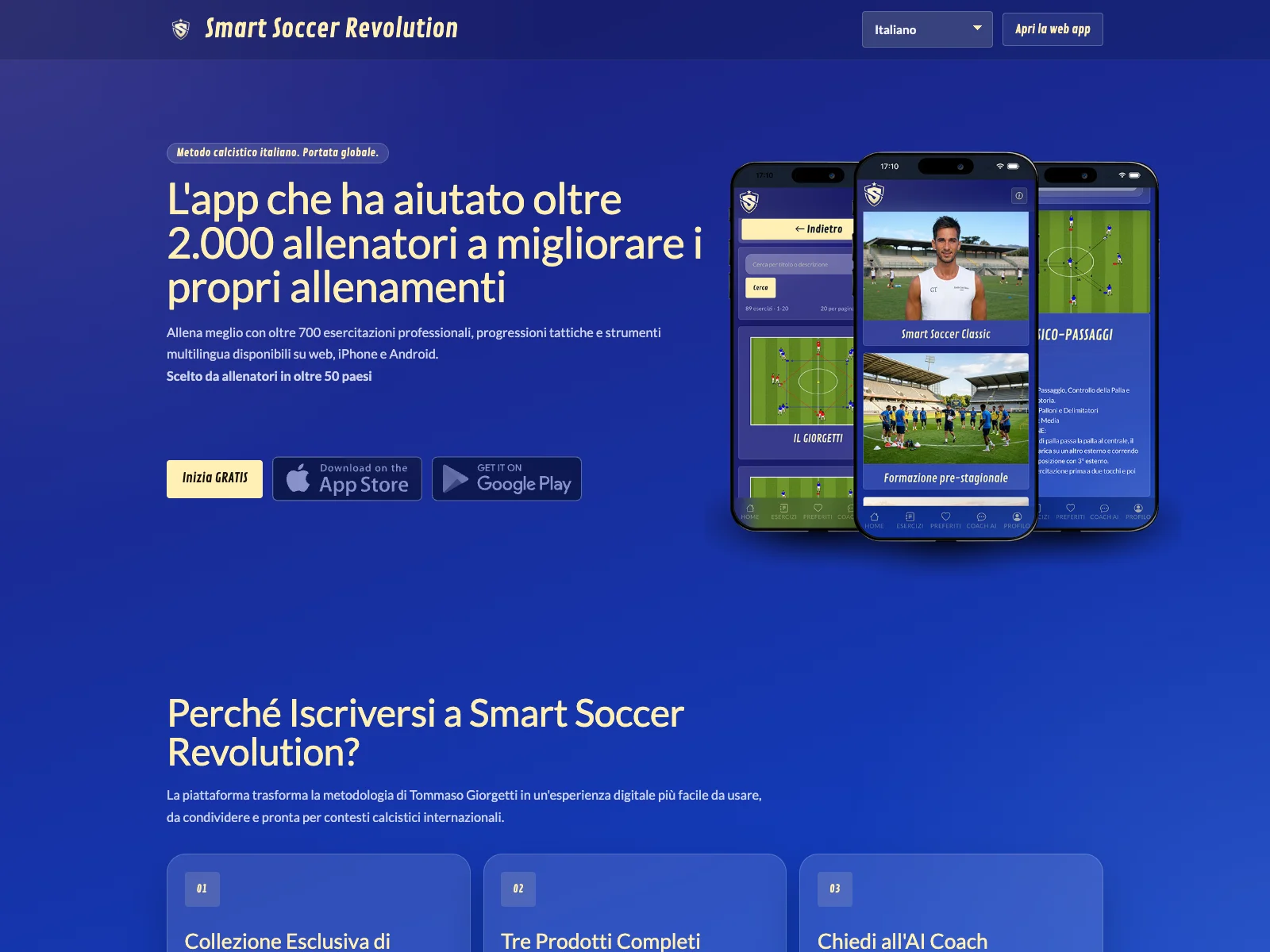 Smart Soccer Revolution, versione desktop: homepage del sito