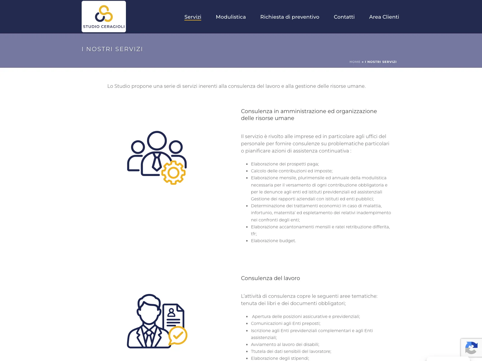 Studio Ceragioli, versione desktop: servizi di consulenza del lavoro