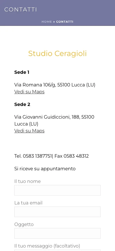 Studio Ceragioli, versione mobile: sedi e contatti dello studio