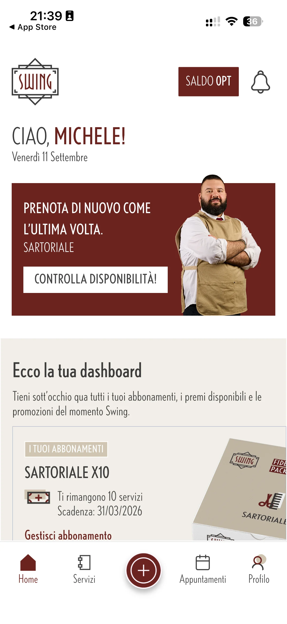 Swing, versione mobile: dashboard