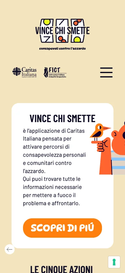 Vince Chi Smette, versione mobile: homepage del progetto contro il gioco d’azzardo